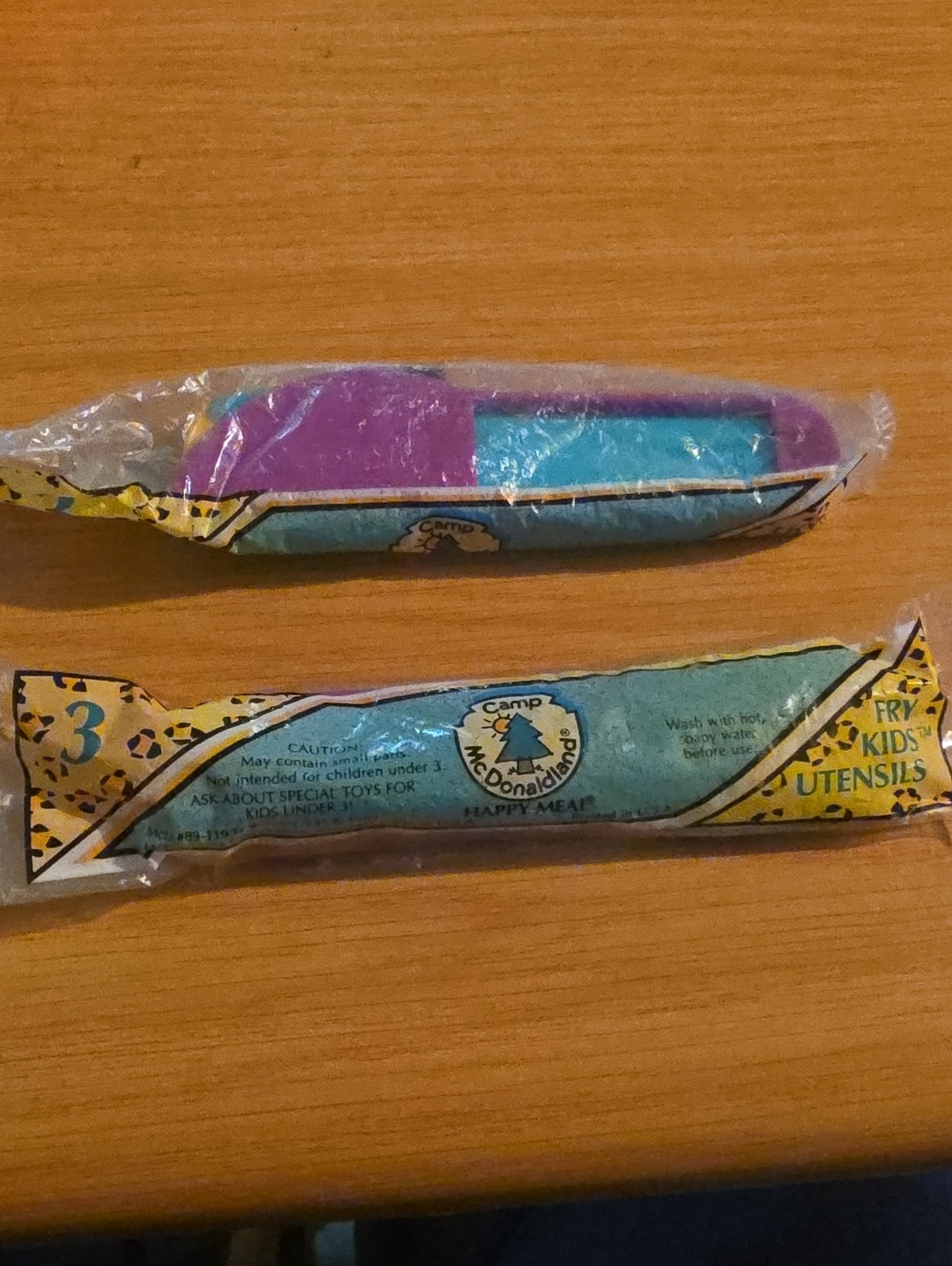 1989 Vintage McDonald's Camp McDonaldland 3 Fry Kids Utensils Plastic Silverware